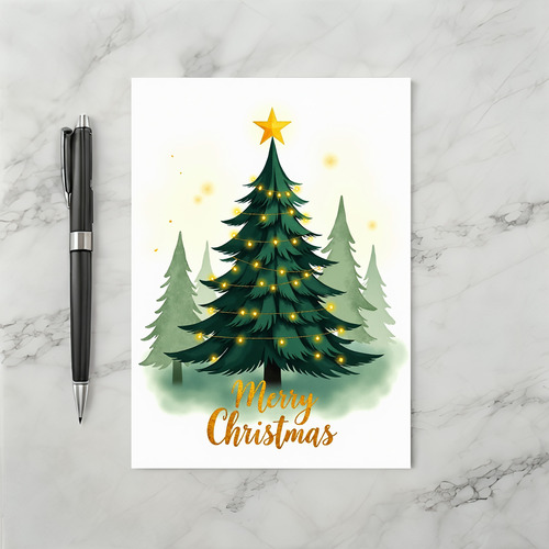 Watercolor Christmas Tree Holiday Greeting Card