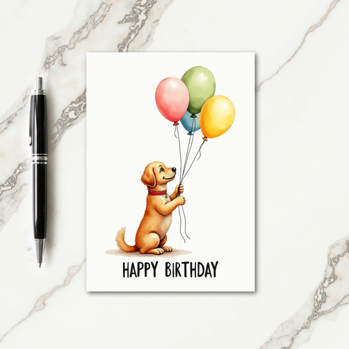 Watercolor Dog Balloons Birthday Card