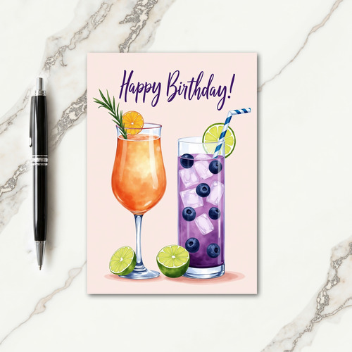 Watercolor Drinks Birthday Card
