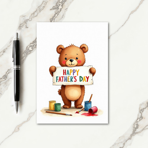 Watercolor Fathers Day Bear Card