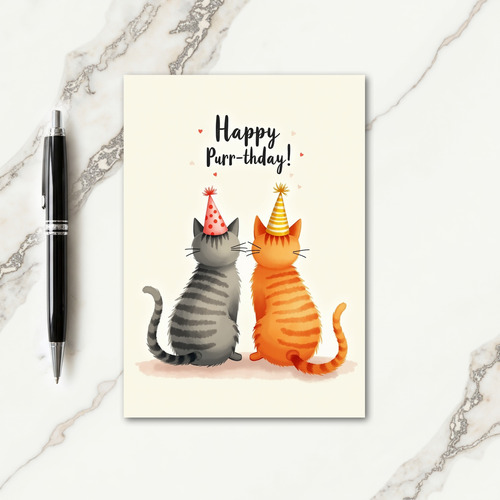 Watercolor Feline Birthday Card