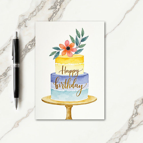 Watercolor Floral Cake Birthday Card