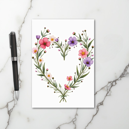 Watercolor Flower Heart Love Card