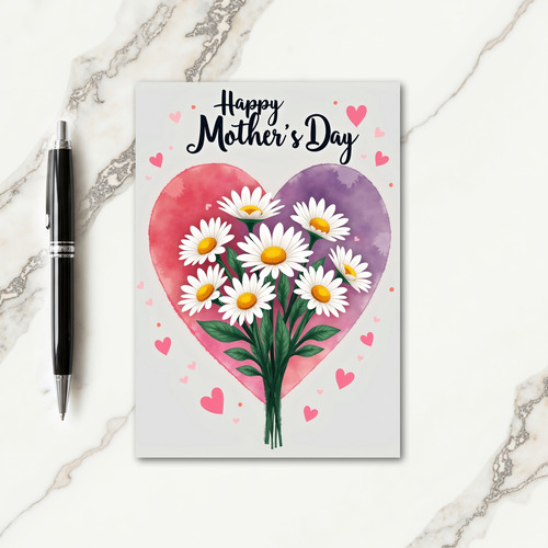 Watercolor Heart Daisies Card