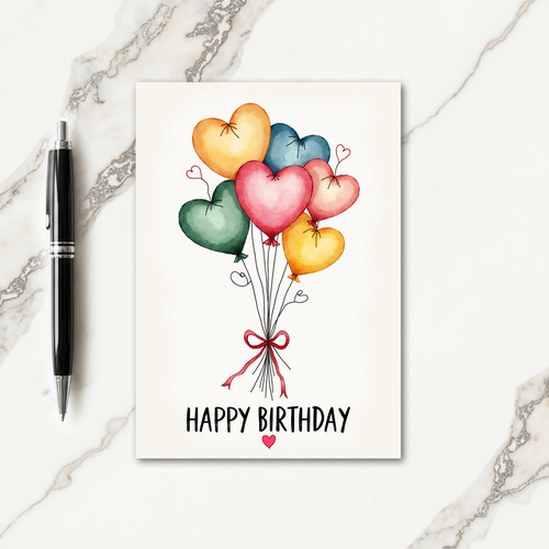 Watercolor Hearts Birthday Card