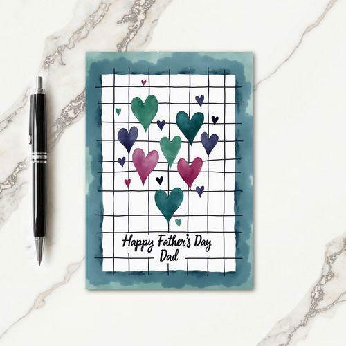 Watercolor Hearts Fathers Day Card