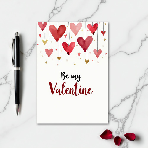 Watercolor Hearts Valentine Card