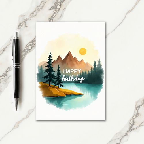 Watercolor Lake Birthday Card
