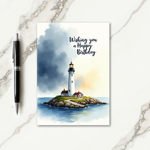 Watercolor Lighthouse Birthday Card