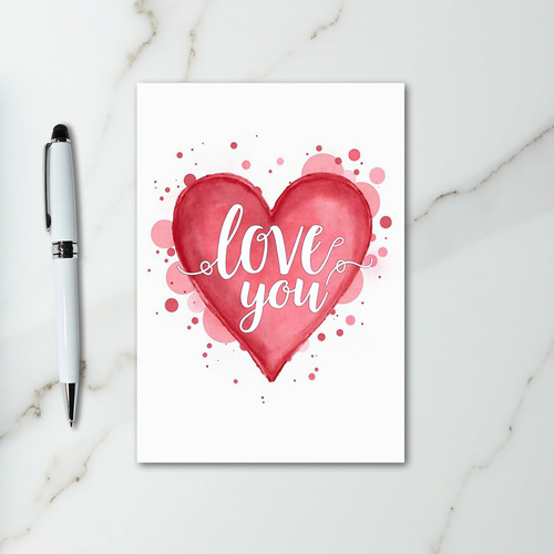 Watercolor Love You Heart Dots Card