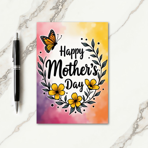 Watercolor Moms Day Design Card