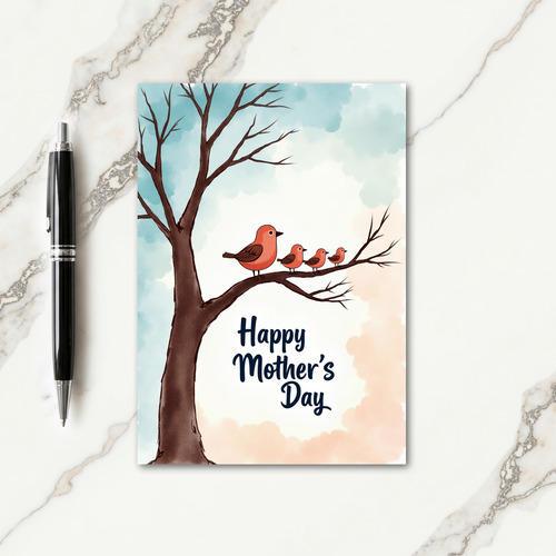Watercolor Mothers Day Tree Card