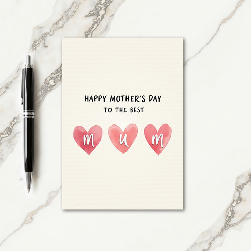 Watercolor Mum Hearts Day Card