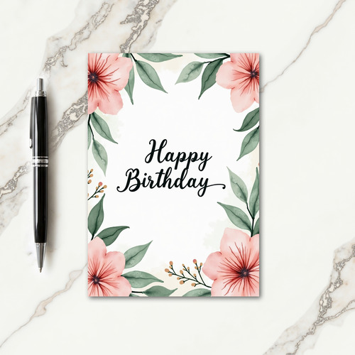 Watercolor Pink Birthday Card