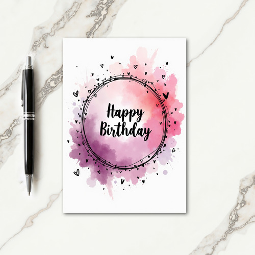 Watercolor Pink Purple Birthday Card