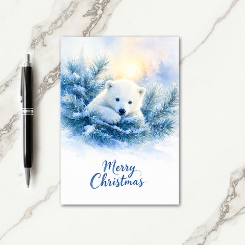 Watercolor Polar Bear Christmas Card