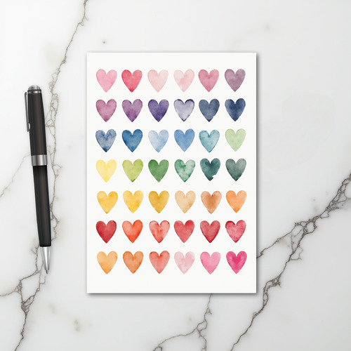 Watercolor Rainbow Hearts Card