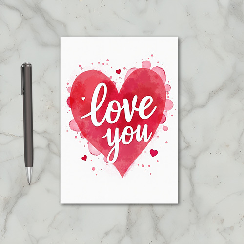 Watercolor Red Heart Love You Card