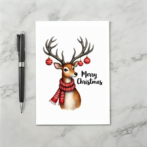 Watercolor Reindeer Cute Christmas Card