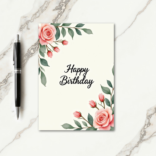 Watercolor Rose Birthday Card