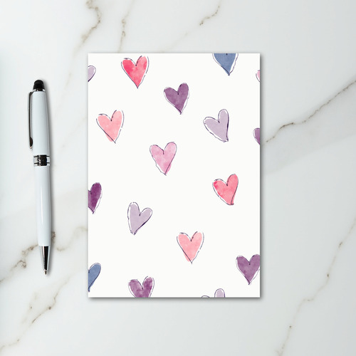 Watercolor Scattered Hearts Card