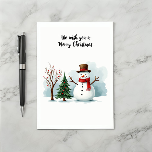 Watercolor Snowman and Merry Christmas Greeting Card