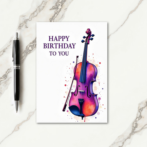 Watercolor Violin Birthday Card