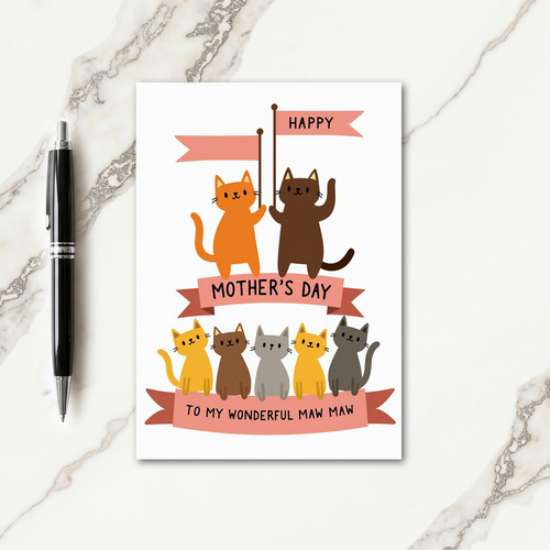 Waving Cat Mothers Day Card