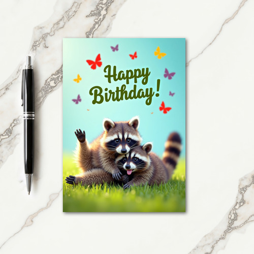 Waving Raccoon Birthday Card