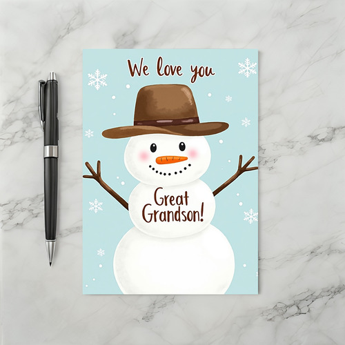 We Love You Great Grandson Snowman Card