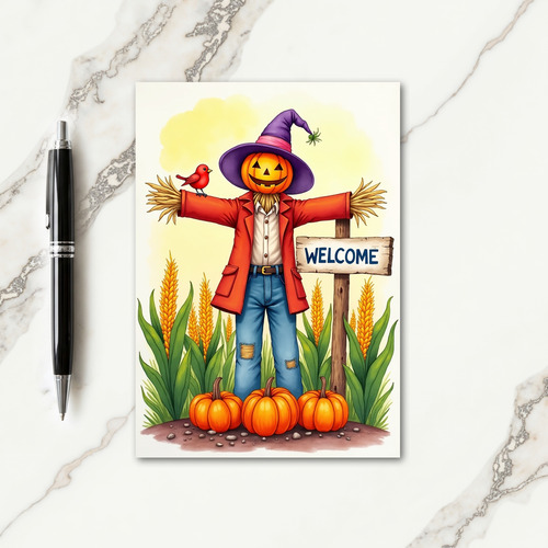 Welcome Autumn Scarecrow Card