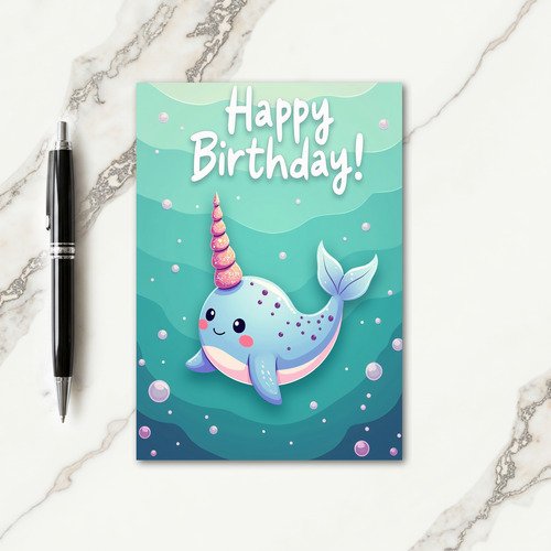 Whimsical Aquatic Horned Birthday Card