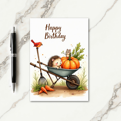 Whimsical Autumn Wheelbarrow Card