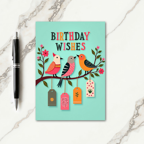 Whimsical Birds Birthday Wishes Card