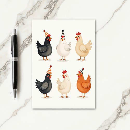 Whimsical Birds Party Hats Birthday Card