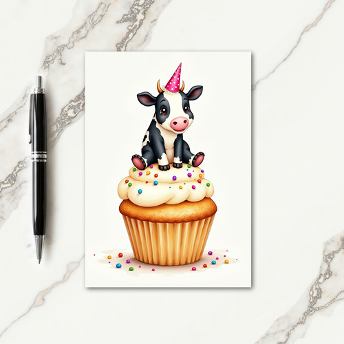 Whimsical Birthday Calf Cupcake Card