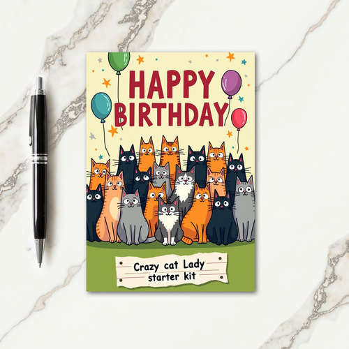 Whimsical Birthday Cartoon Cats Card