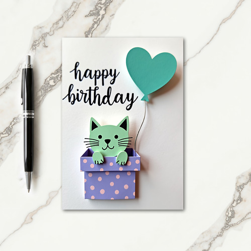 Whimsical Birthday Cat Art Card