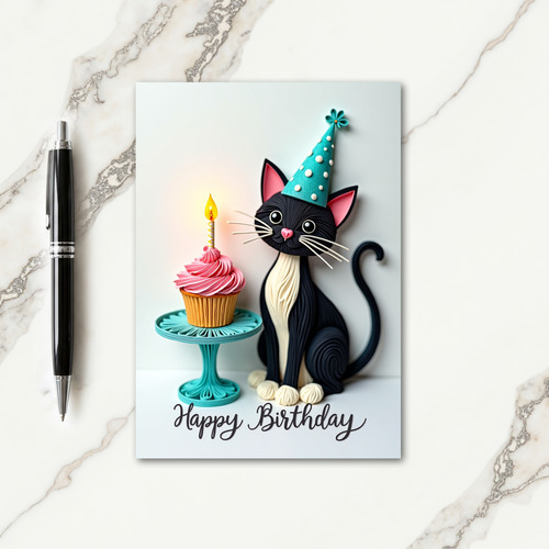 Whimsical Birthday Cat Cupcake Card