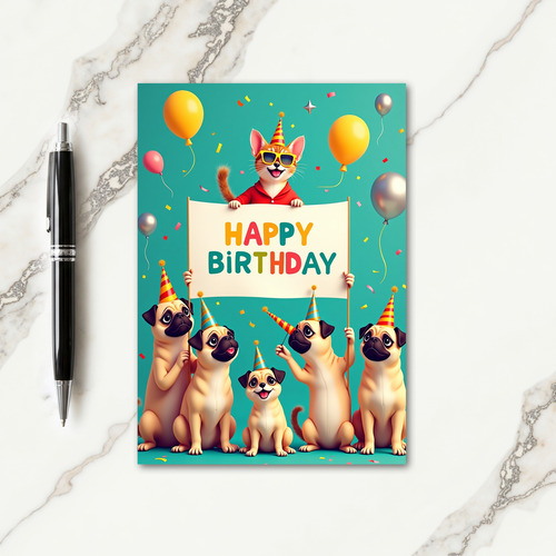 Whimsical Birthday Cat Dog Party Card