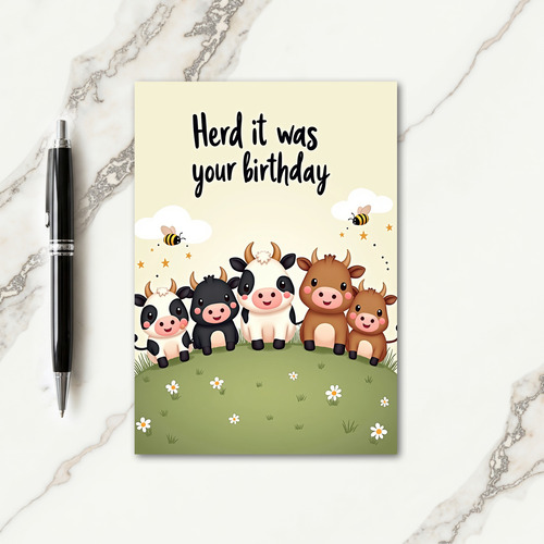 Whimsical Birthday Cow Art Card