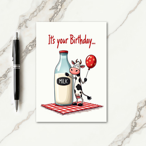 Whimsical Birthday Cow Balloon Card