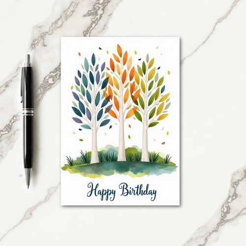 Whimsical Birthday Three Trees Card