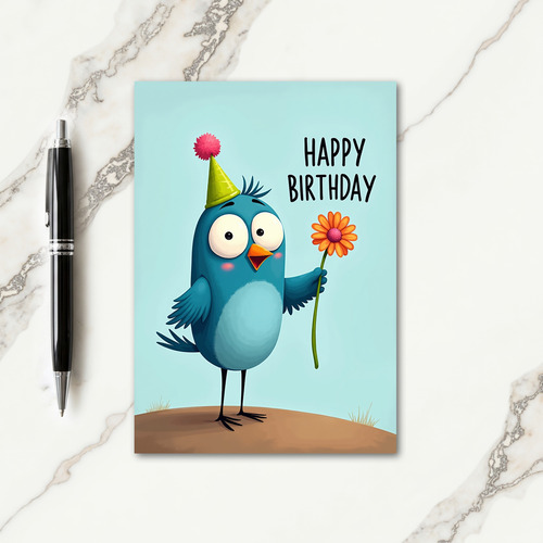 Whimsical Blue Bird Birthday Card