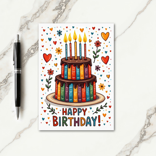 Whimsical Book Cake Birthday Card