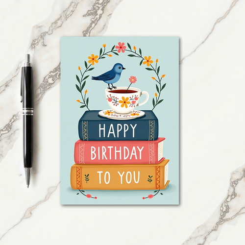 Whimsical Books Birthday Card