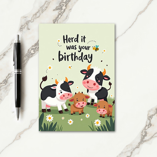 Whimsical Bovine Birthday Card