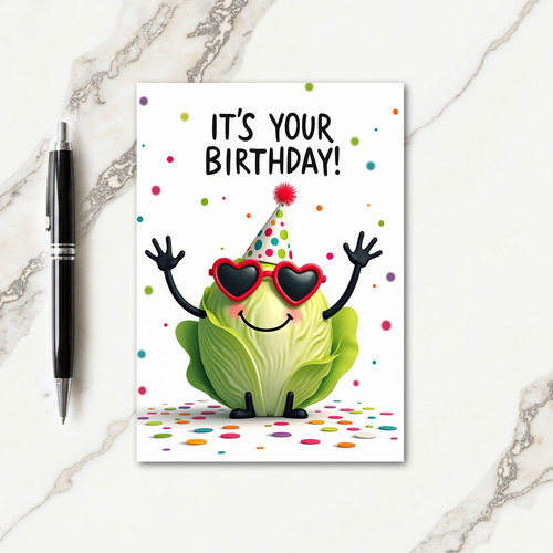 Whimsical Cabbage Birthday Card