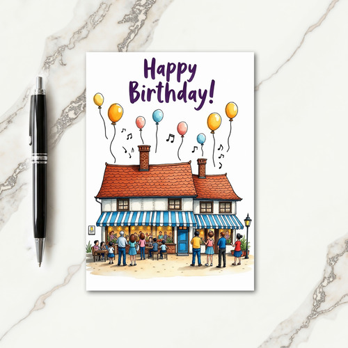 Whimsical Cafe Scene Birthday Card