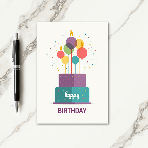 Whimsical Cake And Balloon Birthday Card